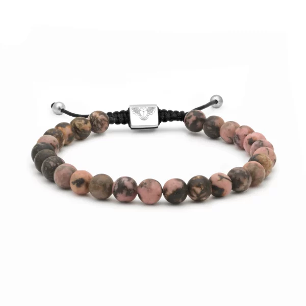 Elegant Matt Rodonite bead bracelet with silver – Handmade luxury mineral bracelet, perfect for stylish everyday wear